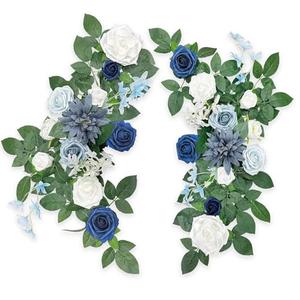 Roahosy 2PCS Wedding Aisle Decorations, Artificial Flower Swag Centerpieces Dusty Blue Flower Garland Wedding Flower Arrangement for Welcome Sign Chairs Floral Decor Table Centerpieces