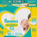 Pampers Swaddlers Disposable Diapers Newborn, Size N, 120 Count, Giant