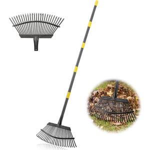 Garden Rake - Large Leaves Rakes for Gardening - 25 Metal Tines 18" Wide - 78" Long Handle Leaf Rakes for Lawns Heavy Duty for Yard Lawn Shrub Garden Beds (matte black)
