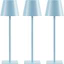 UME 3 Pack Cordless Table Lamp, Battery Operated Lamp - Portable Waterproof Rechargeable Table Lamp w/ 3 Color Temps & Stepless Dimming for Dinner, Desk, Cafe, Outdoor (Blue)