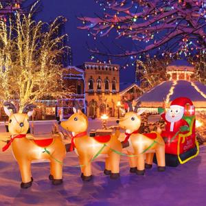 12FT Long Christmas Inflatables Outdoor Decorations, Inflatables Santa Claus on Reindeer Sleigh Built-in LED Lights, Christmas Blow Up Yard Decorations for Holiday Outdoor Garden Lawn Decor