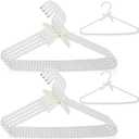 Threan 10 Pcs 16 Inch Pearl Clothes Beaded Clothing Hanger with Ribbon Bowknot Metal Elegant Clothes Standard Hanger for Women Bride Wedding Dress Coat Shirt