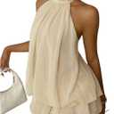 Verdusa Women's Chiffon Halter Drop Waist Wedding Guest Dresses Ruffle Summer Mini Dress Brunch Outfits (Large, Beige)