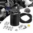 RULLINE Universal 350ml Reservoir Tank Oil Catch Can Tank 0046 Aluminum Polish Baffled Reservoir with Bracket Black with 5 FT Fuel Hose kit