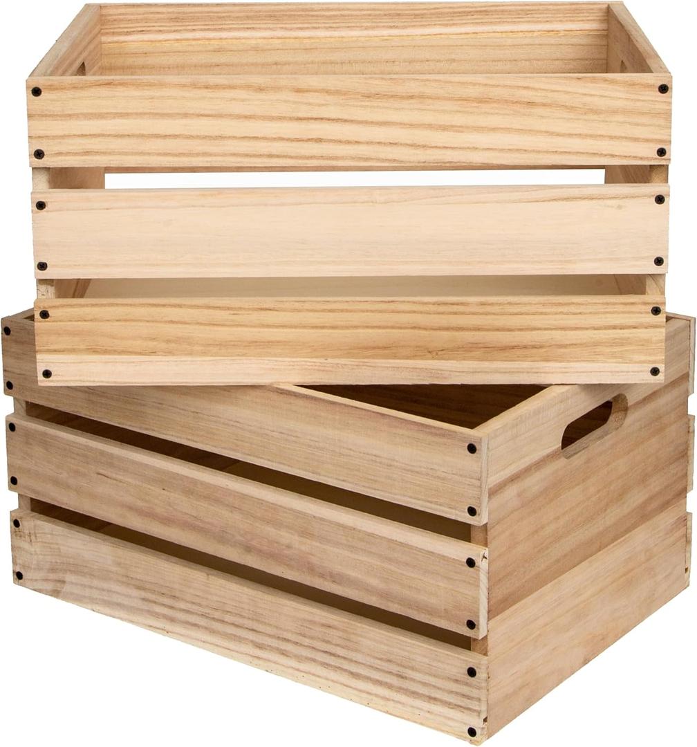 20" L Oversize Wooden Crates For Storage, Wood Milk Crates Of Farmhouse Log Color ,Suitable for DIY,Vinyl Record Storage Crates,Extra Large Size Rustic Decration Wood Storage Crates .
