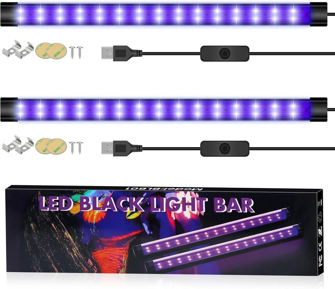 Black Lights for Glow Party, 365 Nm Uv Light, 5v, 10W USB Blacklight Lamp, 2 Pack Mini Portable Black Lights for Bedroom Cabinet and Fish Tank.