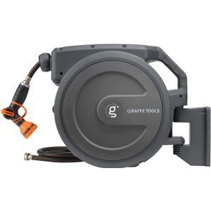Giraffe Tools AW30 Garden Hose Reel Retractable 1/2" x 100 ft Wall Mounted Water Hose Reel Automatic Rewind, Any Length Lock, 100 ft, Dark Grey