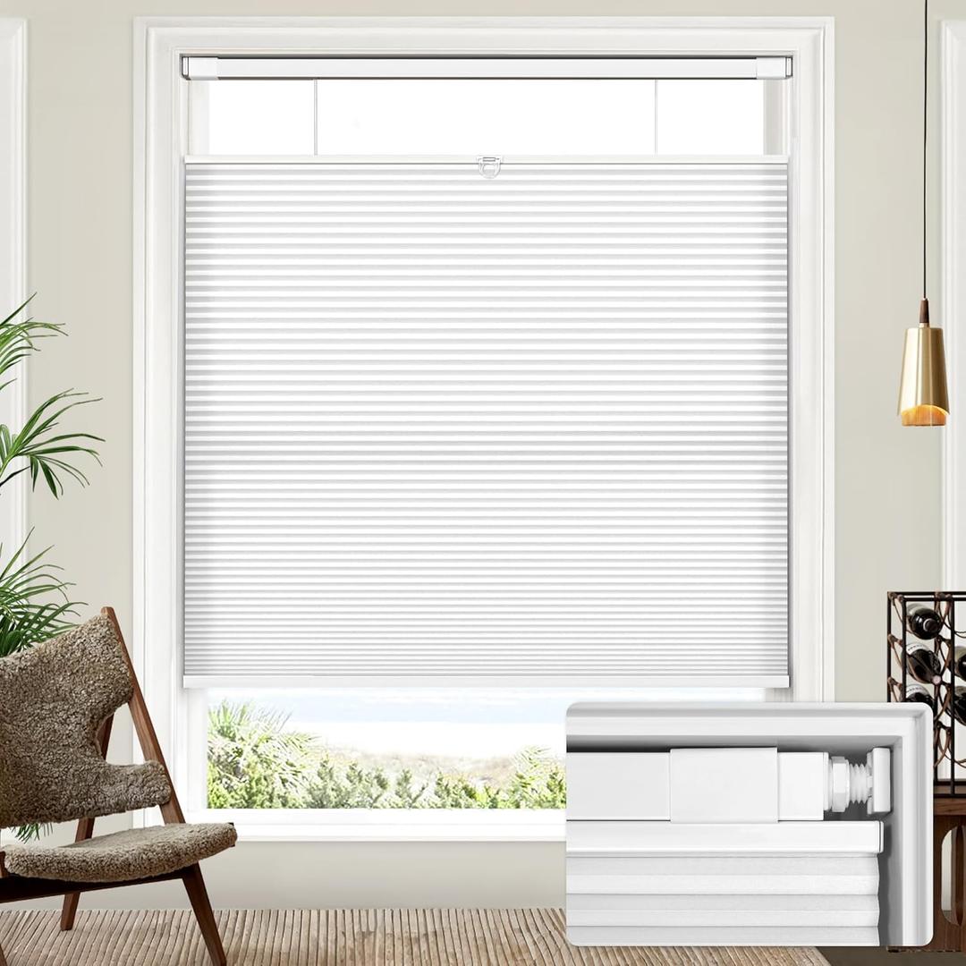 Lazblinds Upgraded Top Down Bottom Up (TDBU) Honeycomb Blinds, No Drill No Tools Easy Install Cordless Cellular Shades for Windows 36" W x 64" H, White - Light Filtering