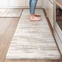 KIMODE Kitchen Mats Cushioned Anti Fatigue, Abstract Kitchen Rugs Sets of 2, 20"x47"+20"x32" Non Slip Kitchen Mats for Floor, Padded Kitchen Floor Mat for Sink Laundry Office Light Brown Multi