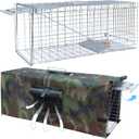 Live Animal Trap Cage with Cover, Cat Trap for Stray Cats 32 Inch Heavy Duty Folding Skunk Traps with Real Door for Raccoons, Opossums, Groundhogs, Skunks, Feral Cats, Squirrels-(32 x 10 x 12 inches)