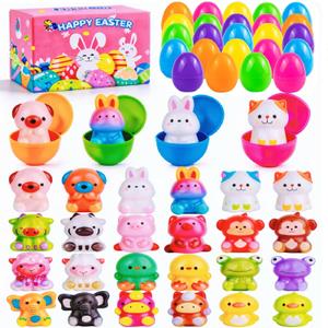 NIUCOO 24 Pcs Prefilled Easter Eggs with Squishy Animal Toys, Easter Eggs Stuffers Filled, Eggs for Easter Egg Hunt Prefilled, Easter Basket Fillers for Boys Girls Easter Party Favors