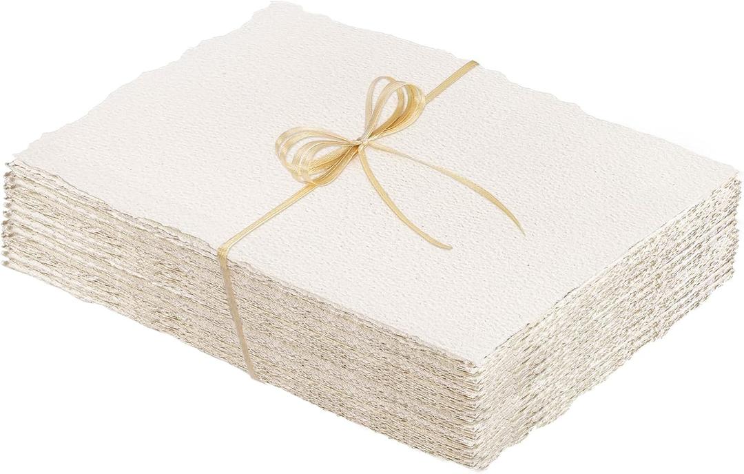 50 Sheets Watercolor Paper 5 x 7inch, 300 GSM Deckled Edge Paper Rough/Textured Handmade Paper Cotton Paper for Watercolors, Wedding Invitations, Cards, Crafts 50 Sheets Watercolor Paper 5 x 7inch, 300 GSM Deckled Edge Paper Rough/Textured Handmade Paper Cotton Paper for Watercolors, Wedding Invitations, Cards, Crafts