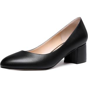 WAYDERNS Women's Matte Round Toe Slip On Block Chunky Low Heel Pumps Shoes 2 Inch (9, Black)