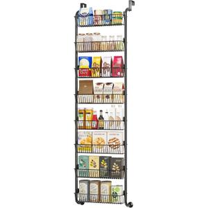 MIAOLI Over the Door Pantry Organizer, 8Tier Adjustable Spice Rack Cabinet Door Shelves, Hanging Seasoning Organizer for Kitchen Bathroom, Laundry Room Organization, Black