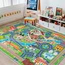 Car Rug Play Mat for Kids Toy Cars, Road Traffic Playmat for Kid Bedroom, Non-Slip Machine Washable Town City Race Track Carpet for Learn and Have Fun 3'x4'/ 36"x48"