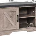 HOMSHO 2-Tier Storage Bench, 27.6" Wide Shoe Bench with Padded Seat Cushion, Entryway Bench with 2 Barn Doors and Adjustable Shelf, Greige