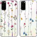 2 Pack Flowers Print for Samsung Galaxy S20/S11e 6,2" Case, Cute Floral Pattern Design Funda Aesthetic Theme Clear Phone Cases Protective Bumper Women Men Girly Transparent Back Cover,2