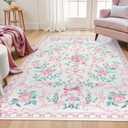 Collive Pink Rugs for Bedroom Girls, 4x6 Floral Washable Area Rug Non Slip, Soft Indoor Decor Elegant Carpet for Kids Room Nursery Living Room Dining Room (Pink 4' x 6') (4' x 6' (Rectangular), Pink / Multi)