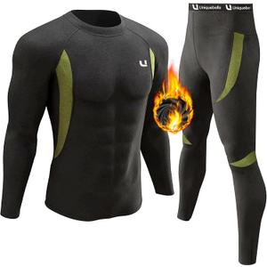 UNIQUEBELLA Men's Thermal Underwear Sets Top & Long Johns Fleece Sweat Quick Drying Thermo Base Layer (Large, Black)