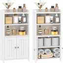 Small Bathroom Storage Cabinet, 30" Tall Freestanding Corner Floor Cabinet with Opposite Doors & 5 Shelves (2 Adjustable), Narrow Toilet Paper Holder Organizer for Small Spaces, White