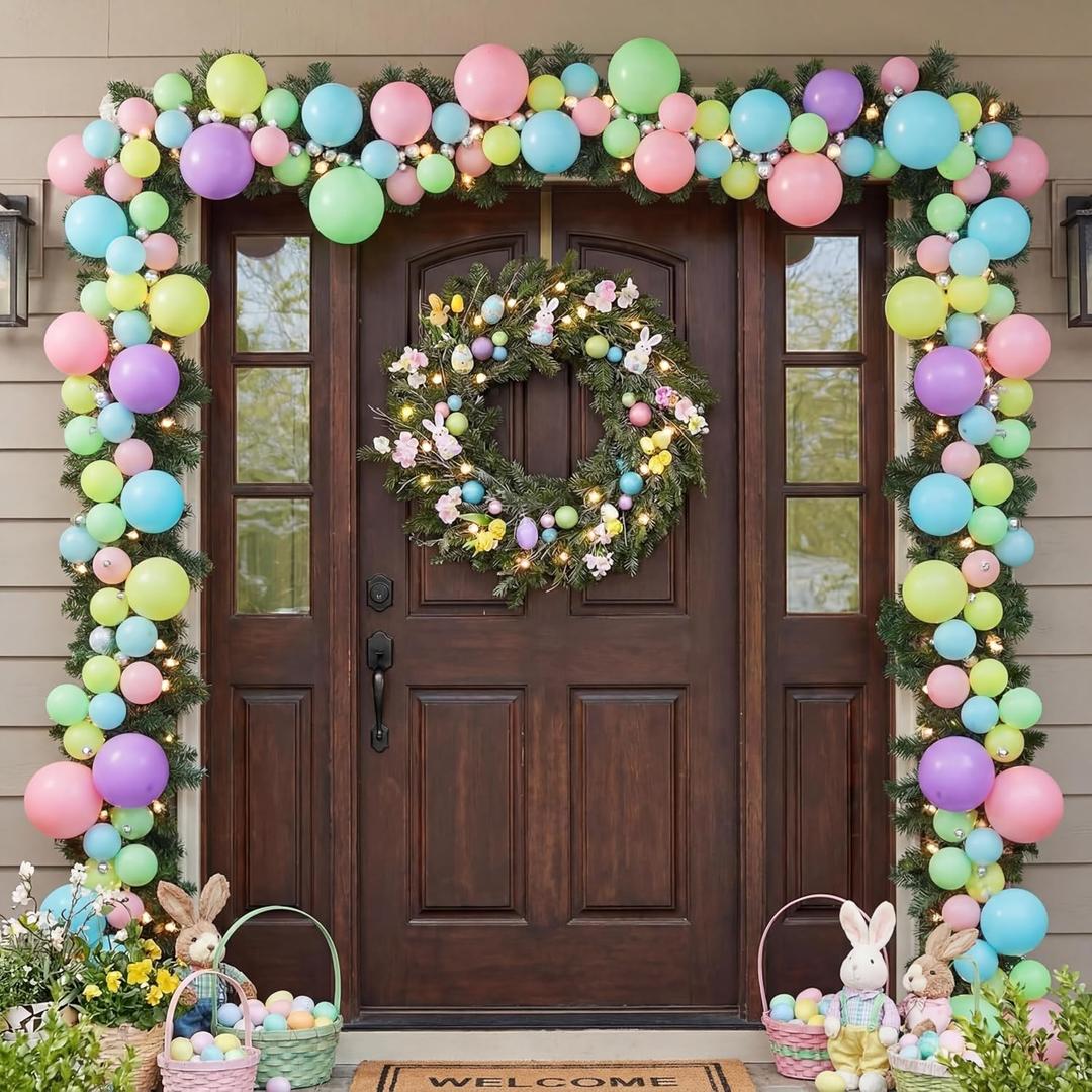 9 ft Easter Ball Garland Ornaments Large Pastel Hanging Shatterproof Candy Balls Decorations for Home Indoor Outdoor Mantel Easter Mardi Gras Holiday Party Tree Supplies