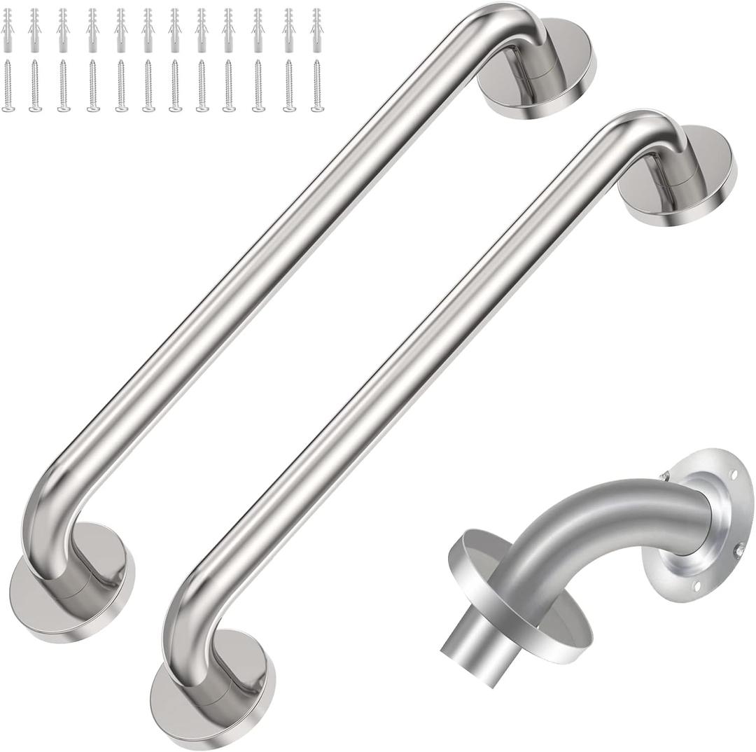 2 Pack Grab Bars for Bathroom, 18 Inch Chrome Stainless Steel Shower Grab Bar, Concealed Screw Balance Assist Safety Bath Handrail, 500lbs Support Shower Handle for Handicap, Elderly, Injury