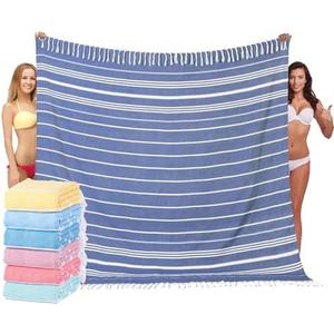 Giant Turkish Beach Towel Blanket 85"x75" Cotton XXL Extra Large Oversided Bath Pool Blankets XL Huge Thick Bed Sand Free Throw Towels Picnic Outdoor Big Quilt Necessities Cloud Gifts for Adult Blue