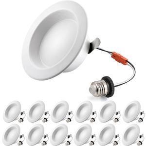 Premium Metal 4 Inch LED Recessed Lights - Retrofit Baffle Can Lighting, 800LM 9W 5CCT Selectable (2700K-6000K), Dimmable Replacement Light, E26 Base LED Downlight, 4inch 12 Pack White
