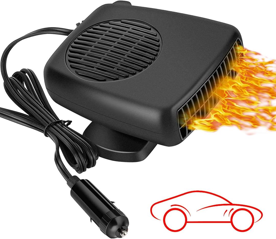 12V Car Heater, 150W Portable Dual Mode Heater & Air Fan for Car Defrosting and Demisting, 360 Swivel Base, Cigarette Lighter Plug, for All Cars, Trucks, SUVs