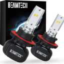 BEAMTECH H13/9008 Bulbs, S1 Series Fanless 300% Brighter 6500K White Fog Light for Car Powersports ATV UTV, Pack of 2
