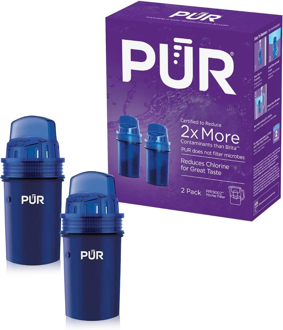 PUR Water Pitcher & Dispenser Replacement Filter 2-Pack, Genuine PUR Water Filters for Pitchers, 2-in-1 Powerful Filtration and Faster Filtration, 4-Month Value, Blue (PPF900Z2)