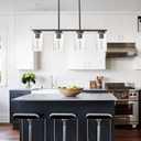 TODOLUZ Farmhouse Dining Room Chandelier in Oil Rubbed Bronze, 4-Lights Vintage Island Light with Seeded Glass Shade for Kitchen Living Room