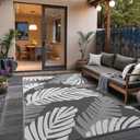 GENIMO Waterproof Outdoor Rug 6' x 9' for Patio Decor, Reversible Plastic Straw Area Rugs for Camping Clearance, RV Mat, Large Outside Carpet for Porch, Deck, Picni, Balcony, Garden, Grey & White