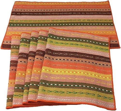 WAZAIGUR Hand Woven with 100% Cotton Placemats Colorful Placemats Braided Ribbed Durable Heat-Insulation Table Mats Set of 6,Orange