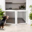 ZJSF Freestanding Foldable Dog Gate for House Extra Wide Wooden White Indoor Puppy Gate Stairs Pet Gates Doorways Pet Gate Tall Dog Fence 2 Panels, 40” Width x 0.51” Depth x 24” Height