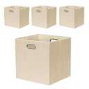 Fboxac Cube Storage Bins 13×13 Inch Linen Foldable Box with Handles, Collapsible Organization Basket Set of 4 Large Capacity Drawer for Closet Shelf Cabinet Bookcase Bedroom, Beige
