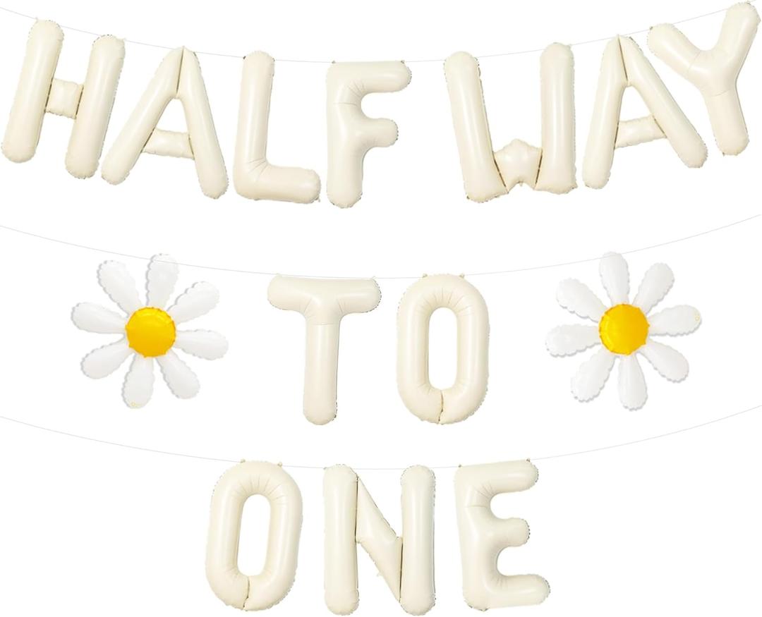 1/2 Balloon Birthday Banner Half Way to One Baby Girl Boy Decorations 6 Month Birthday Party Decorations 1/2 Way to One Half Birthday Baby Shower Decoration for Little Girl Boy