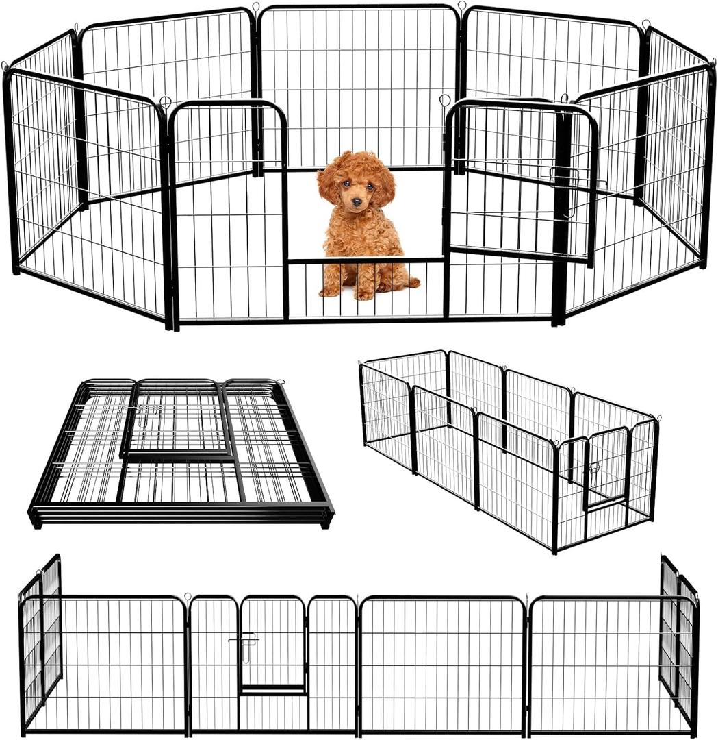 NEWBULIG Dog Playpen 8 Panels 24" Height Foldable Heavy Duty Metal Dog Exercise Playpen Puppy Fence for Indoor Outdoor Yard