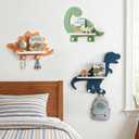 Dinosaur Wall Shelf for Kids, Stegosaurus Dino Shelf with Hooks for Toy Display, 3 Playful Designs, Nursery & Toddler Room Decor