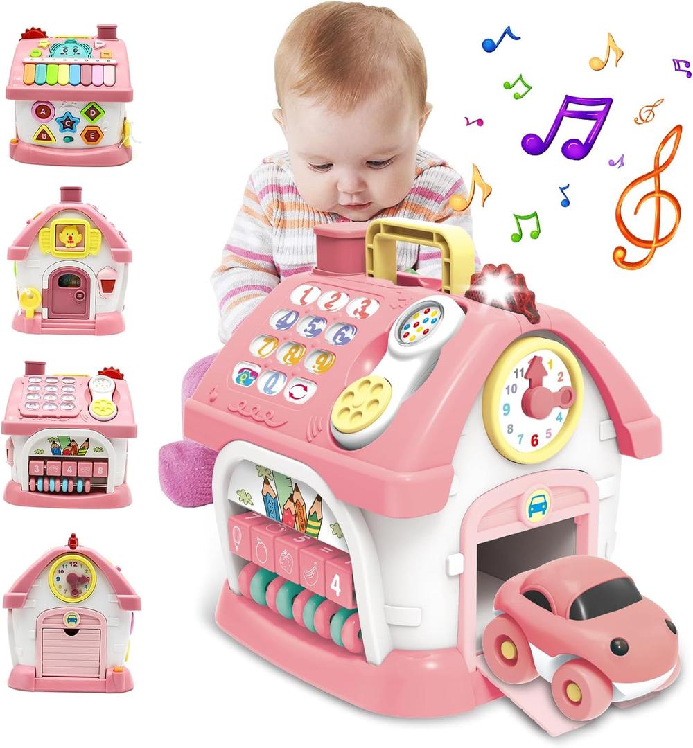 Montessori Toys for 1+ Year Olds Girl Gifts - 8-in-1 Musical Learning House Baby Toy 6-12 12-18 Months, Toddler Toys Age 1, 2 Year Old Girl Birthday Gifts (Pink)