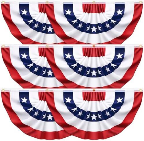 6 Pack 3x6 Feet USA Pleated Bunting Fan Flags,Patriotic Half Fan Banner American Flag Decoration Bunting for Outside Red White and Blue Decor Independence Day Memorial Day 4th of july Decorations