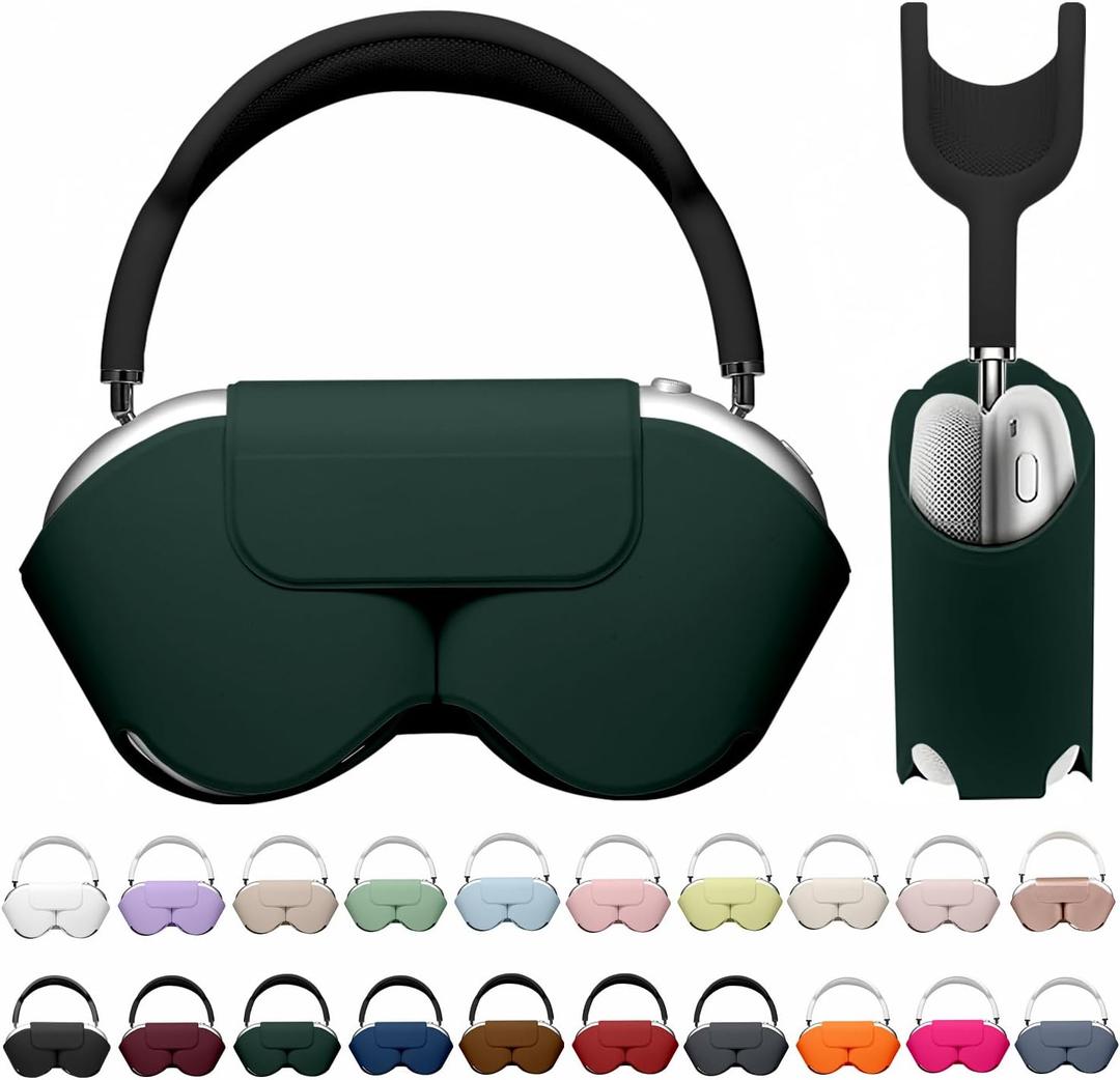 Maxjoy for Apple Airpods Max Smart Case Cover, Soft PU Leather Protective Cover Accessories for Airpod Max with Sleep Mode, Anti-Dust Travel Carrying Case for Airpods Pro Max Headphones, Dark Green