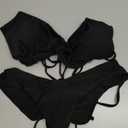 Meetall Cheeky High Cut Triangle Bikini Sets for Women Cute Halter Top Swimsuits 2 Piece (Large, Black)