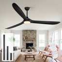 82 Inch Extra Large Black Ceiling Fans with Lights and Remote | 3 Wood Blades, DC Motor, High CFM, Noiseless, Propeller Damp Rated Outdoor Ceiling Fan for Patios, Exterior