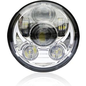Wisamic 5.75" LED Headlight Motorcycle DOT - Compatible with Harley Davidson Dyna Street Bob Super Wide Glide Low Rider Night Rod Train Softail Sportster Iron 883-Sliver