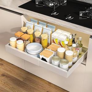 SpaceZen Pull Out Cabinet Organizer – Smooth Sliding Expandable Pull Out Drawers for Cabinets, Slide Out Drawers for Kitchen Cabinets, Bathroom Storage, Pantry Organization & Under Sink Organizer (Black, 1Pc).