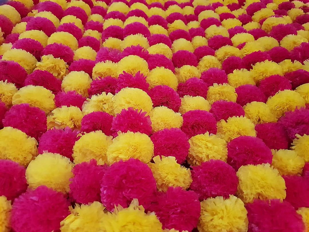 15Pc Marigold Garlands 4.5Ft Artificial Marigold Flower Strands Diwali Decoration Pooja Wedding Home & Indian Festival Dcor Vibrant Floral Faux for Da de Muertos & Day of Dead