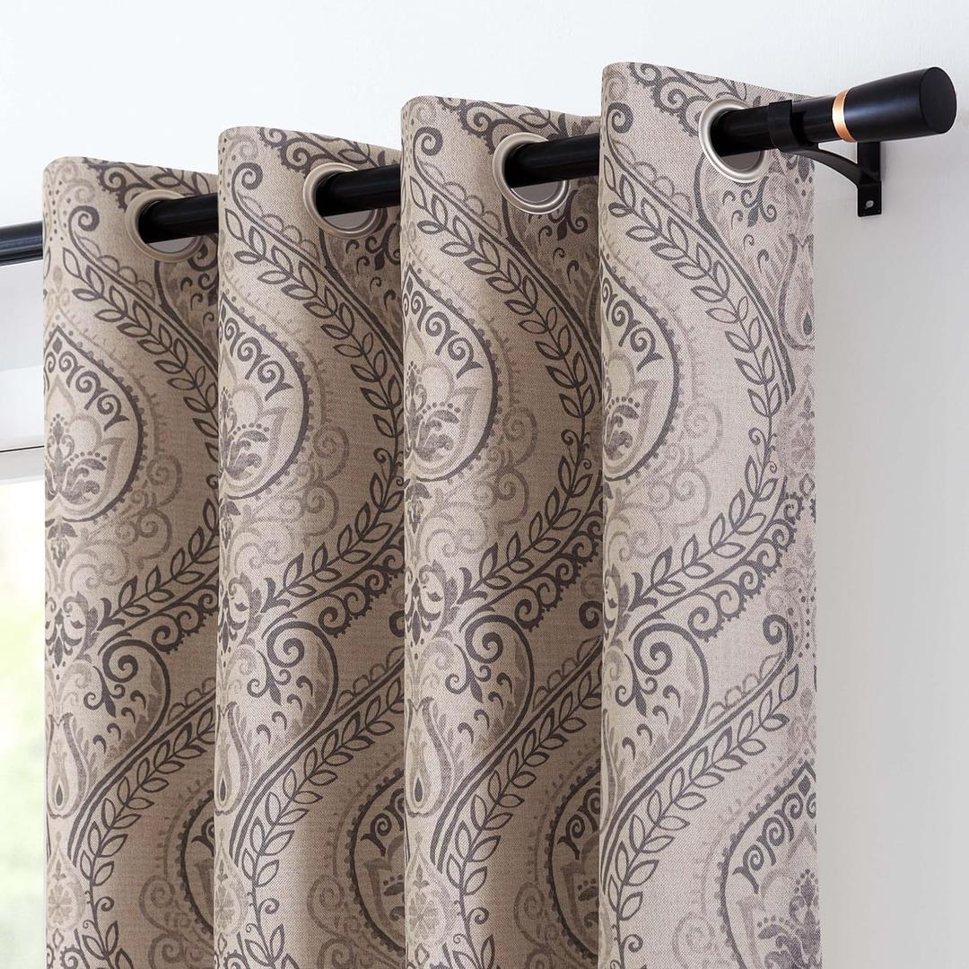 Vangao Damask Curtains Brown Curtains 84 Inch Length 2 Panels Set Paisley Medallion Print for Bedroom Living Room Darkening Drapes Vintage Linen Textured Window Treatment Brown on Beige 52 x 84 Inch