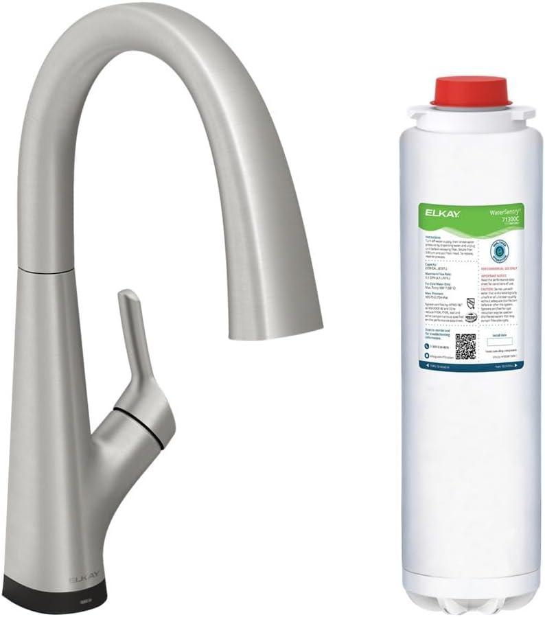 Elkay LKAV7051FLS Avado Single Hole 2-in-1 Kitchen Faucet with Filtered Drinking Water Lustrous Steel