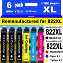PayForLess for 822XL Remanufactured for Epson 822XL Ink Cartridges for 822 XL T822 Workforce Pro WF-3820 WF-3823 WF-4820 WF-4830 WF-4833 WF-4834 Printer 3 Black 1 Cyan 1 Magenta 1 Yellow 6 Pack